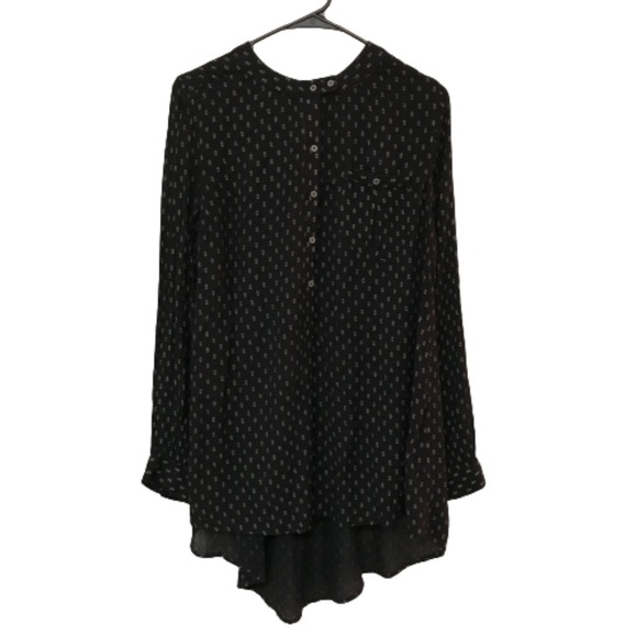 Free People Boho Tunic Blouse Printed Oversized High Low Black Small - Picture 2 of 10